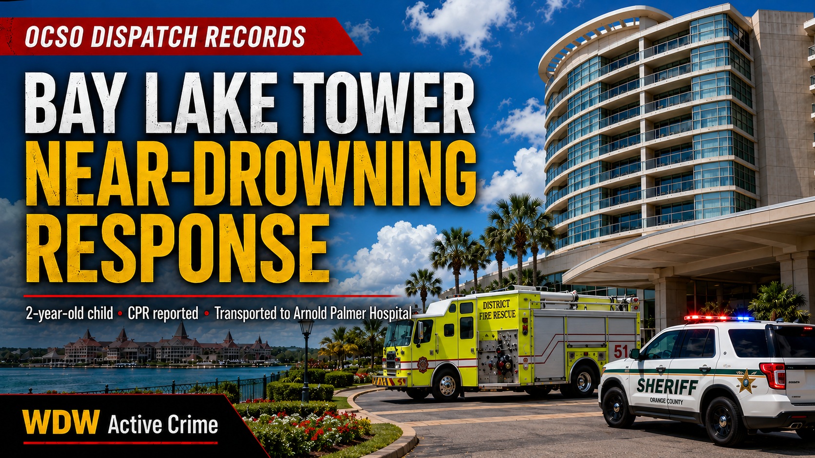 Bay Lake Tower Pool Near-Drowning Response; Earlier Polynesian “Near Drowning” Call Was Actually a Drone Report