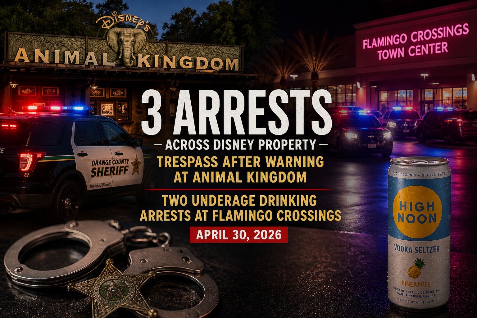 Multiple Arrests Across Disney Property: Trespass Violation and Underage Drinking at Flamingo Crossings