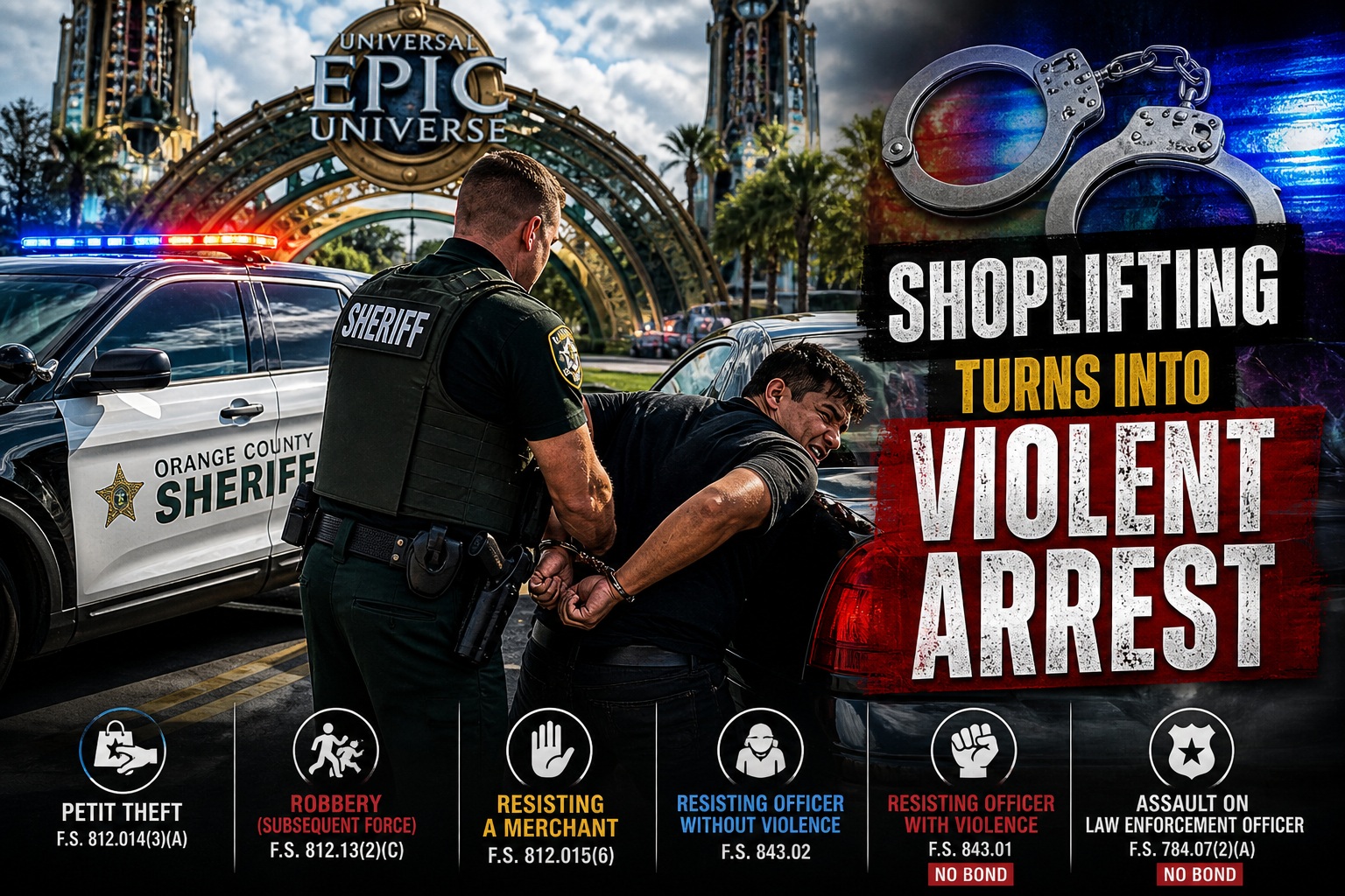 Universal Orlando Theft Escalates to Robbery and then Into Violent Arrest at Epic Universe